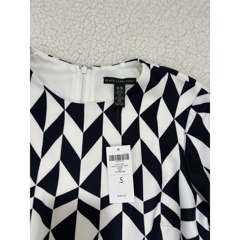 New CHICO'S Black Label NWT $159 Size 0.5 S Grey Animal Print Dress 3/4 Sleeve - Picture 2 of 5